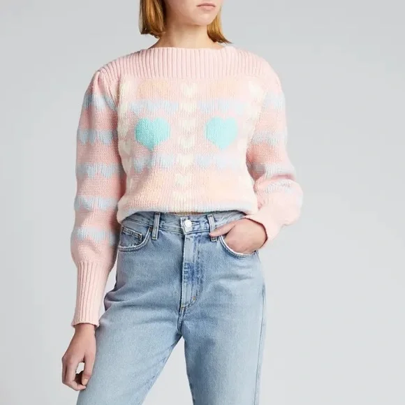 LOVESHACKFANCY Gizela Boat-Neck Intarsia Sweater size L In Great condition.